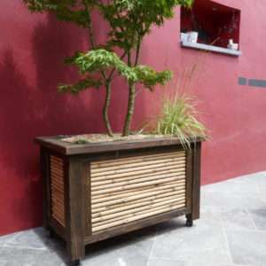 Jardinière extérieure bois & bambou artisanale 100×50×60 cm pour balcon jardin