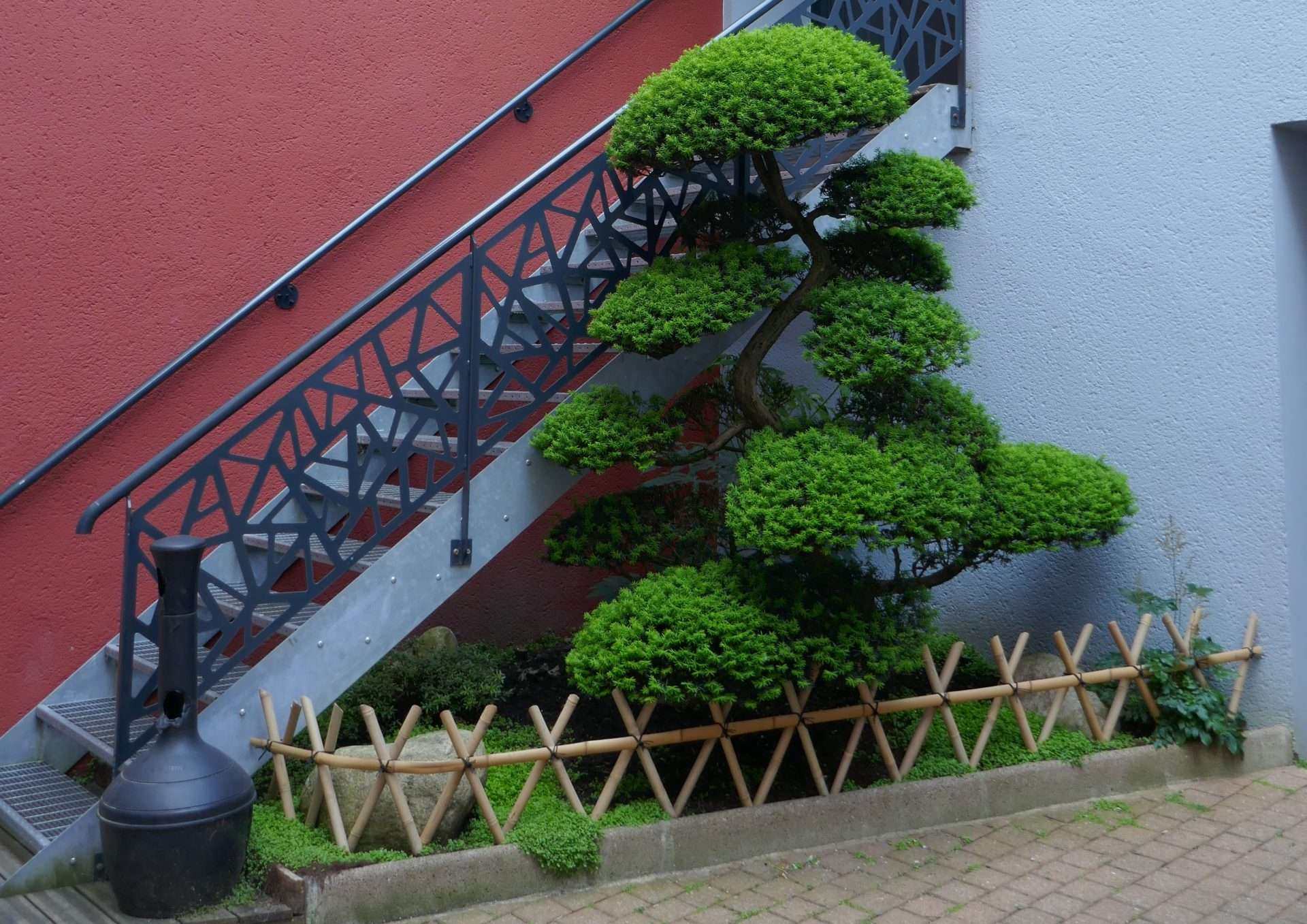 Barriere basse en bambou pour limiter intrusion dans jardin japonais